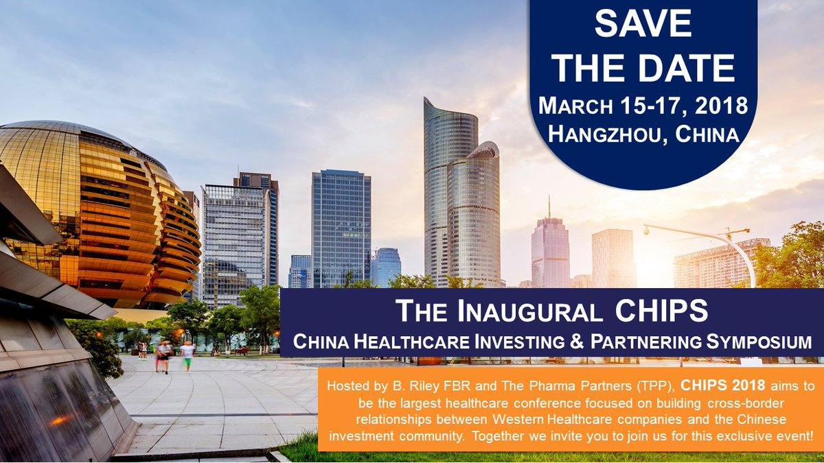 BRileyFinancial's tweet photo. B. Riley FBR &amp; @TPPChina will be hosting the inaugural China Healthcare &amp; Partnering Symposium (CHIPS) March 15-17, 2018 in Hangzhou, China, featuring 100 healthcare companies &amp; approximately 1,000 Chinese healthcare strategic partners &amp; investors. More: https://t.co/9S4mPegMZz https://t.co/y3FV3tL2pl