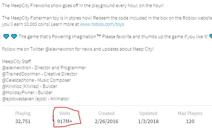Alexnewtron On Twitter I Think We Need Engineering Confirmation Before Assuming That Roblox Counts A Place Visit If They Teleport From A Game Within The Universe To Another Game In The Same - meepcity fisherman code 2018 roblox