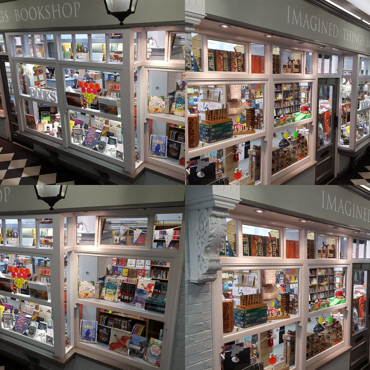 ImaginedThings's tweet photo. Our windows are looking very clear after our mammoth de-christmasing (yes we're aware it's not a real word!) yesterday! Metallic glass pens however - never again! #dechristmasing #newyear #blankslate #Harrogate #northyorkshire #bookshop #thinkindie https://t.co/O0tLEqU7zo