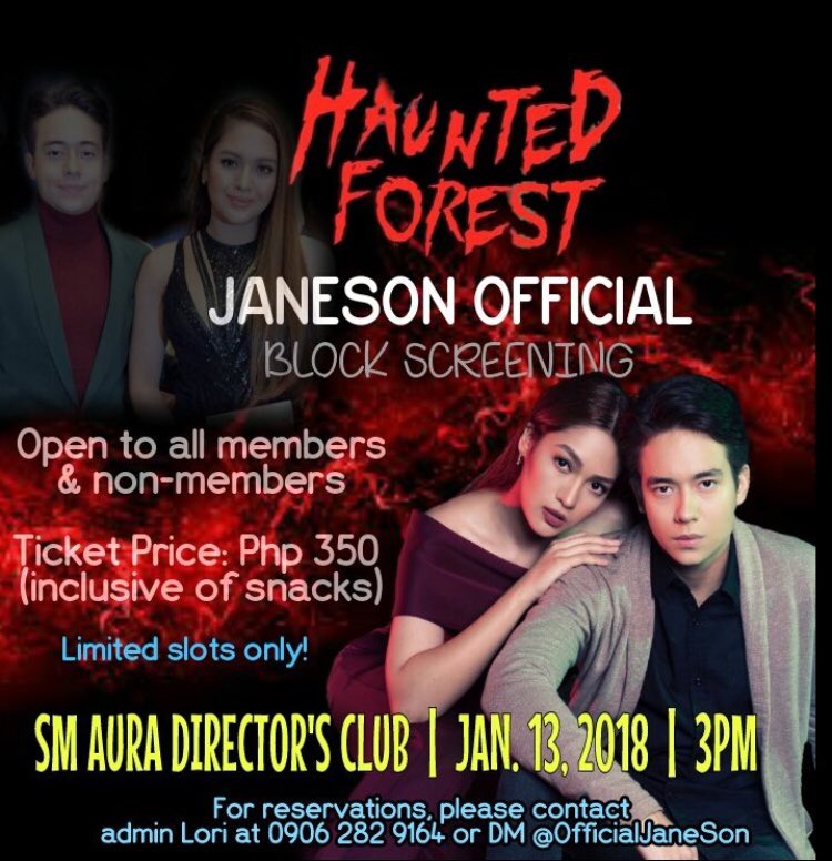 OfficialJaneSon's tweet photo. Here we go! JaneSon Block Screening for Haunted Forest on Jan.13. Join us, the more the merrier. Limited slots only💜 https://t.co/iR6y0OKsPo