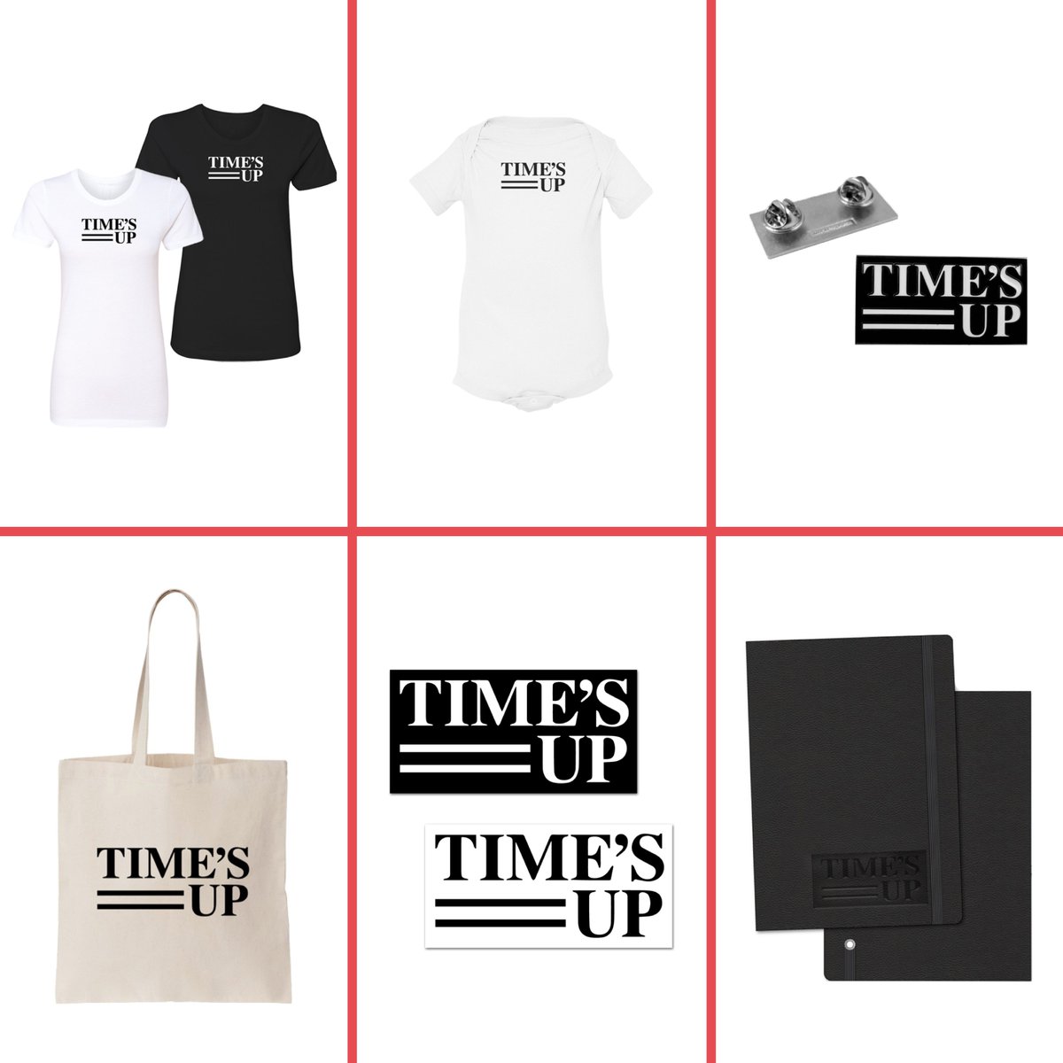 TIMESUPNOW's tweet photo. The #TIMESUP Merch Store is now live at https://t.co/jgx8Ysu5J8. Tees, totes, pins, onesies and more are available now. All proceeds go to the TIME’S UP Legal Defense Fund. Shop now to support the message. https://t.co/f7qj3tThLg