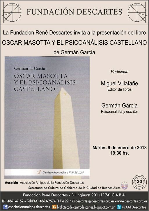 Presentación de 'Oscar Masotta y el psicoanálisis castellano' de Germán García este martes 9/1 a las 19:30hs