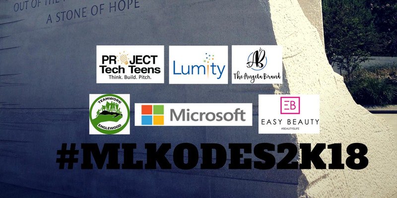 MSFTChicago's tweet photo. Monday, January 15 — join us, @lumitynpo, @ProjectTechTeen, @tmwkenglewood, &amp; @Easybeautypro for #MLKODES2K18, a celebration of computer education &amp; #technology: https://t.co/GKr1L2LjTB https://t.co/q3gFdtojvy