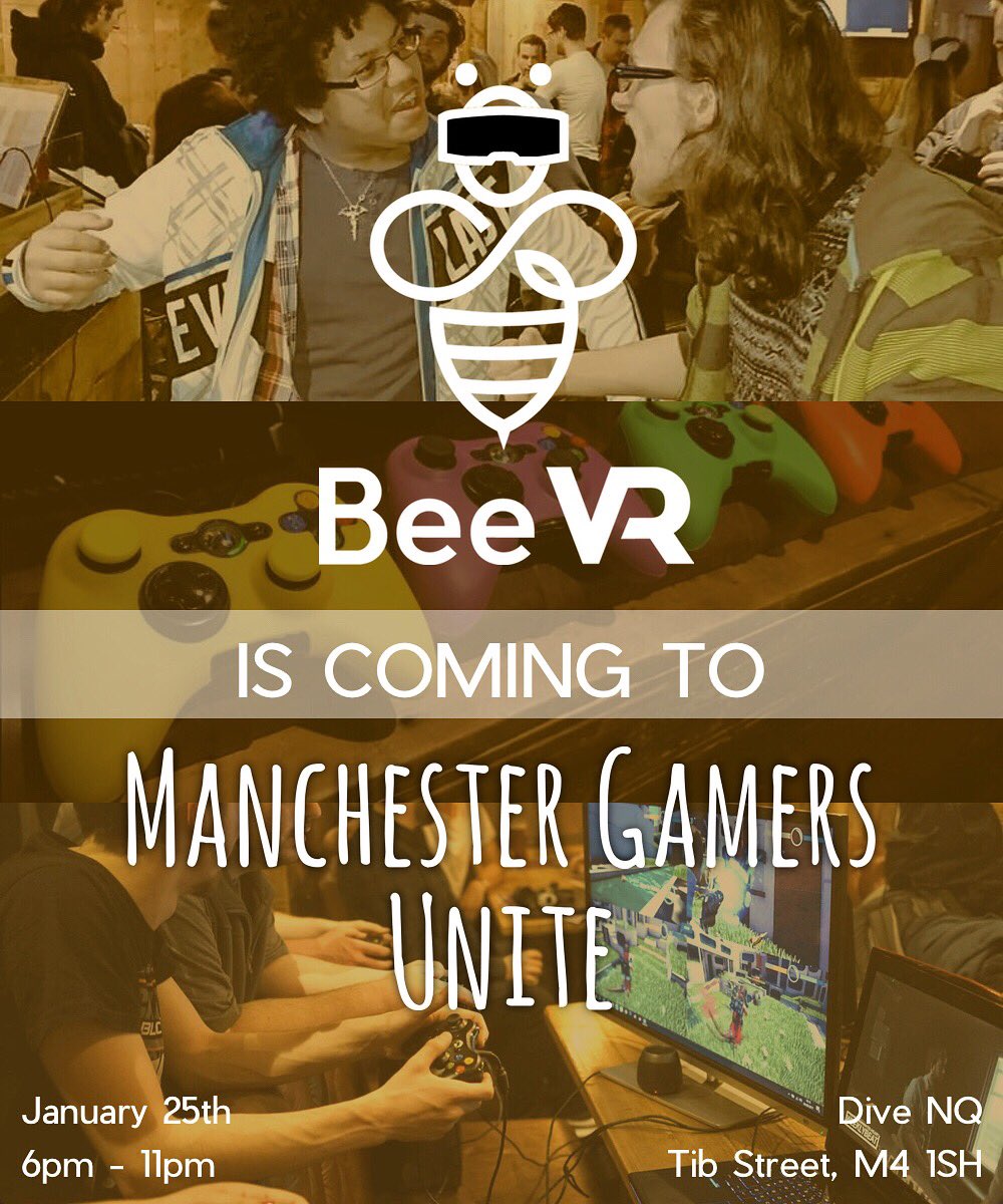 BeeVR_mcr's tweet photo. New Year = new great events๐
Donโt miss your chance to visit us at #manchestergamersunite and take part in our tournament with some great prizes๐ we are looking forward to seeing you there๐๐
#beevr_mcr #buzz4beevr #beevirtualreality https://t.co/s0HawrEqSV