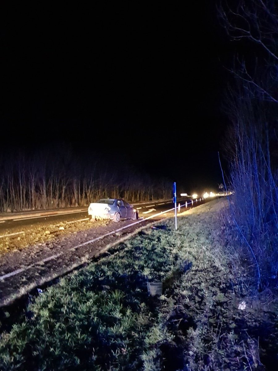 Allerdalepolice's tweet photo. Single vehicle RTC eastbound on  the A66. No injuries, patrols dealing with driver and awaiting highways and recovery before reopening the dual carriageway #1section https://t.co/SFo99KCHlQ