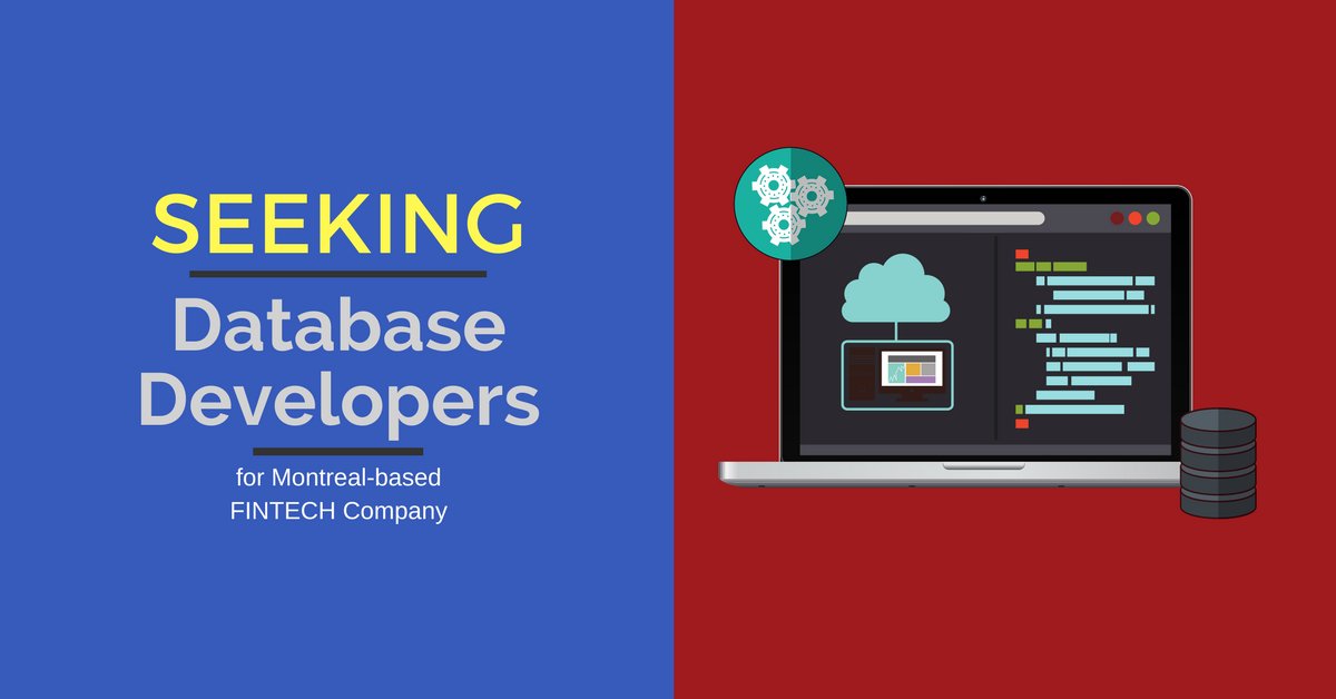 bbgmanagement's tweet image. We are seeking for several #DatabaseDevelopers for a FINTECH Company HQ in #Montreal
If you know of someone looking for a new opportunity, please share this tweet with the best Database Developer you've ever worked with or known
Learn and apply here:- goo.gl/Gq8Fto