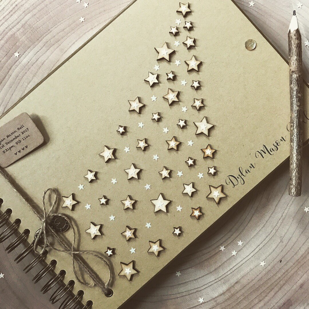 VelvetTwisted's tweet photo. My original design with a few little new details #memorybook #twistedvelvetlove #memoriesinthemaking #memoriesforlife #starrysky #starrynight #stars #newborn #newbaby #keepsake #madeforlife #handmadewithlove #etsy #etsyuk #etsyseller #numonday #newmums #moonofmylife #scrapbooking https://t.co/6OgqemMOXj