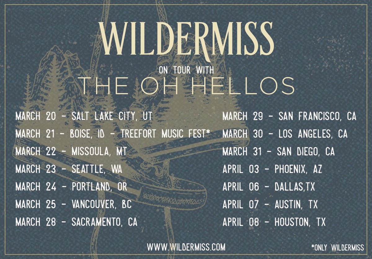Wildermiss's tweet photo. Coming to a city near you... We are incredibly excited to announce that we're going on tour with The Oh Hellos​! ✨Tell us which city we can find you in! Details here: https://t.co/rgo8RpOekT https://t.co/vvB1tQUXEM