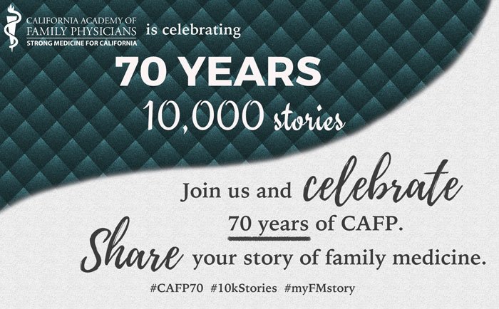 fmedrevolution's tweet photo. Join your Academy as we celebrate two important milestones in 2018 - 70 years and 10,000 members! Our year-long celebration centers on our members’ unique stories. Join the celebration and share your story today! https://t.co/SHMhwxZci3 #CAFP70 #10kStories #myFMstory https://t.co/FJ1xP1U17q