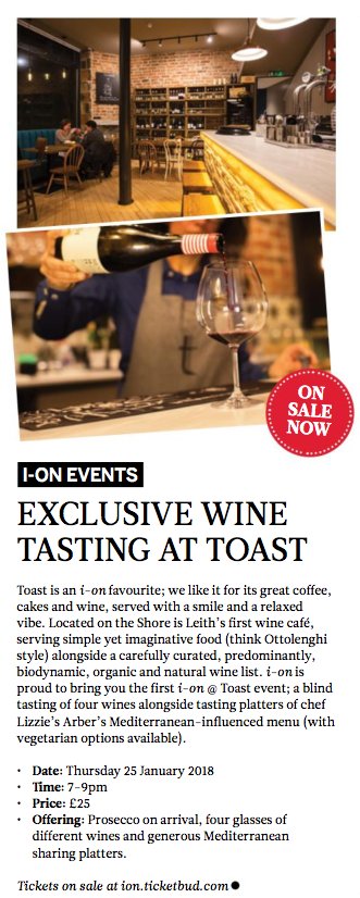 toastleith's tweet image. We've teamed up with @ion_magazine to offer an exclusive #wine #tasting event. ✨

Prosecco welcome then blind tasting of four wines, plus sharing platters of Mediterranean-influenced dishes (veggie options available).

Thu 25 Jan
7-9pm
£25
Book here:
goo.gl/s4yxTb