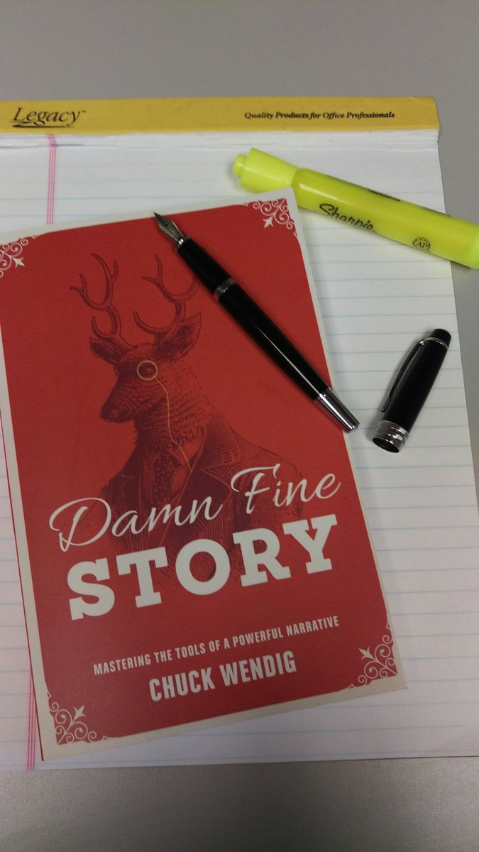 a copy of Chuck Wendig's Damn Fine Story, with highlighter and pen