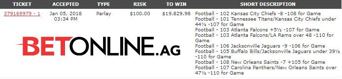 BetOnline_ag's tweet image. #ParlayPayday is BACK ! Follow+RT+Like  this tweet and if this parlay hits you win a share of almost $20,000  

Deadline is Saturday 4:30pm EST

#NFL #Parlay #Cash #Sportsbook #sportsbetting #FridayFeeling #Contest #WildCardWeekend #Chiefs #Patriots #Steelers #Bills #Saints