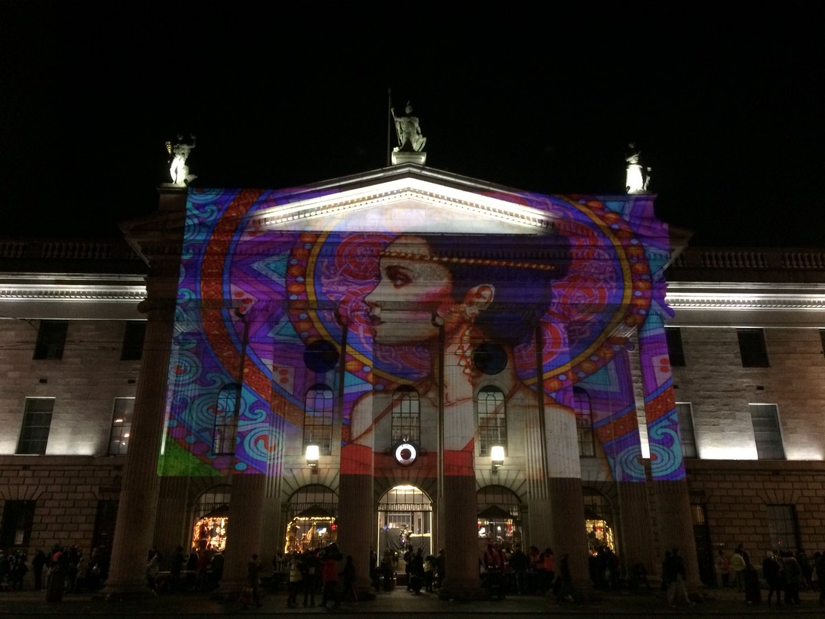 HerstoryIreland's tweet image. Boann, Goddess of the River Boyne, by @jimfitzpatrick on the #GPO in Dublin City. Bazooka #IlluminateHerstory show by Ge0Pop #AncientsRising #NollaignamBan