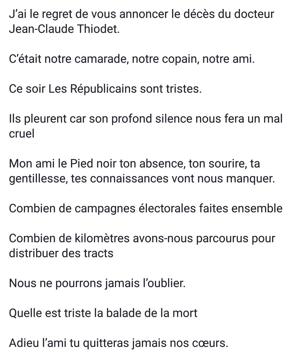 Lr 4eme Circo 84 On Twitter J Ai Le Regret De Vous Annoncer Le Deces Du Docteur Jean Claude Thiodet C Etait Notre Camarade Notre Copain Notre Ami Ce Soir Les Republicains Sont Tristes Orange