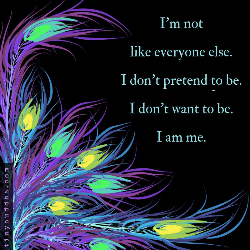 I am not like anyone else. I don't pretend to be. I don't want to be. I am me.