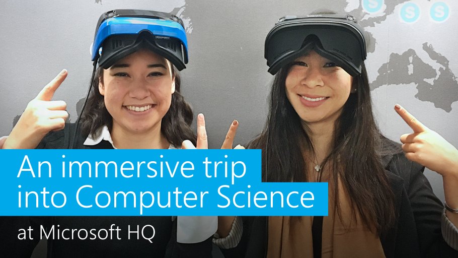 MicrosoftEDU's tweet photo. Students got a peek into the world of computer science at Microsoft Headquarters! See what two of our Skype engineers have to say about the virtual reality worlds they get to work in every day. https://t.co/SAfZFHlmoi #skype2code #CS https://t.co/aWwDfuazls