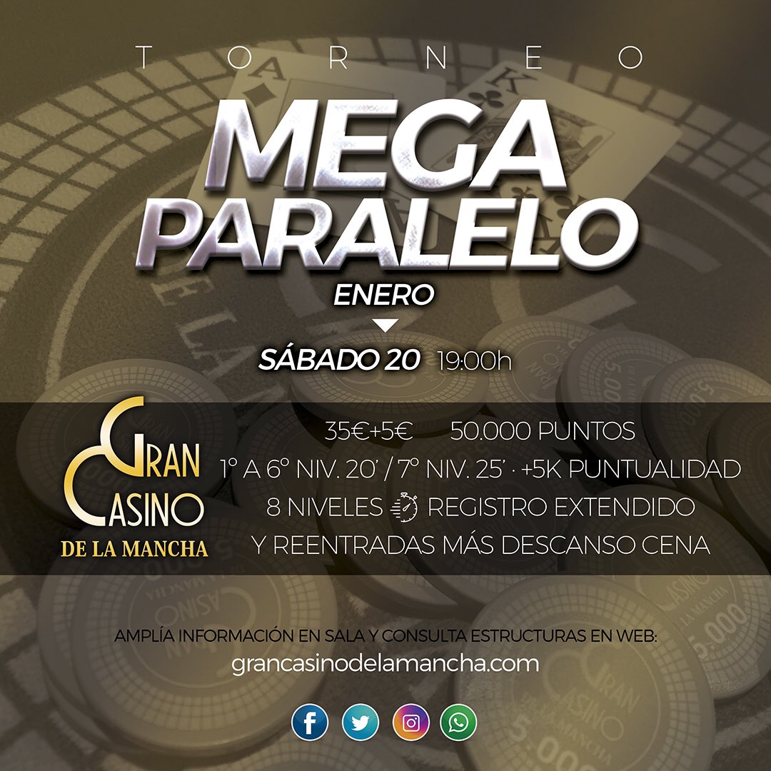 CasinoLaMancha's tweet photo. Si no puedes venir a las 5, esta tarde a partir de las 7 tienes otro torneo, el nuevo #MegaParalelo ✅ 35€+5€ 50K ... ⬇️ https://t.co/FHRCsQiU0D