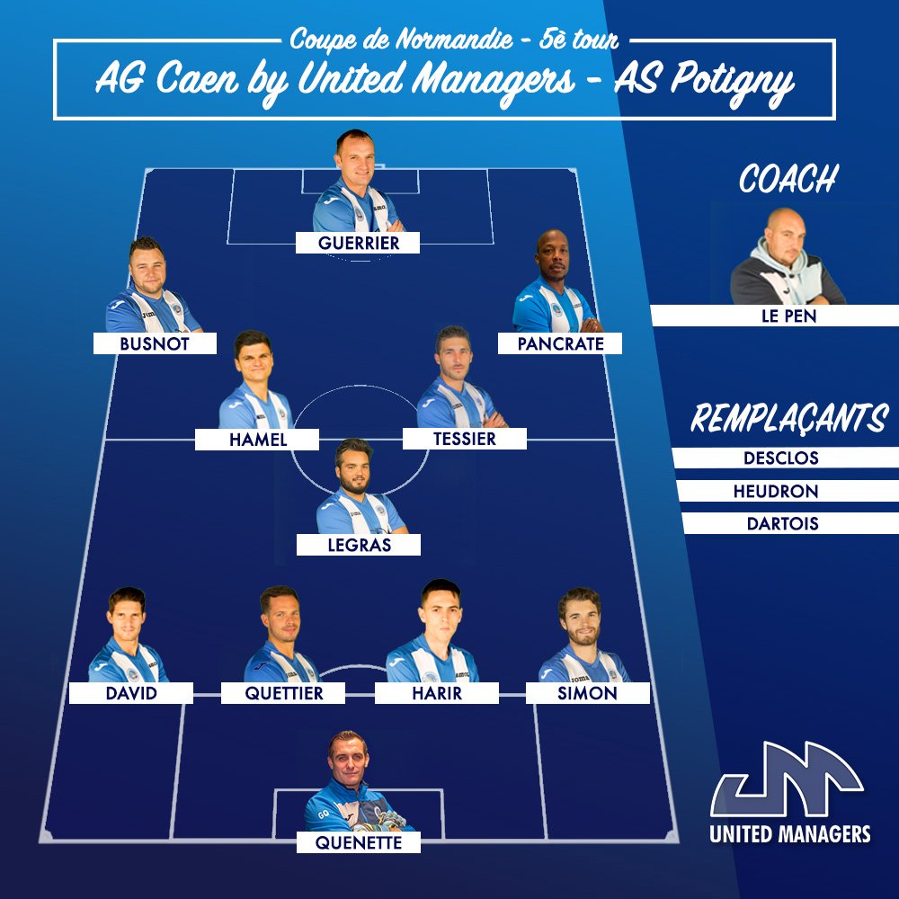 UManagers_fr's tweet photo. 👤XI de départ
🏟️Stade de Venoix
🕰️18h00
⚽️@AGCaen 🆚 #ASPotigny

📲#FCAAGC

Les Bleu et Blanc évolueront en 4-3-3 pour la première fois de la saison, qu'en pensez-vous ? 

#WeAreUmans #TeamUM #TeamAGC https://t.co/p1ltCfUDbw