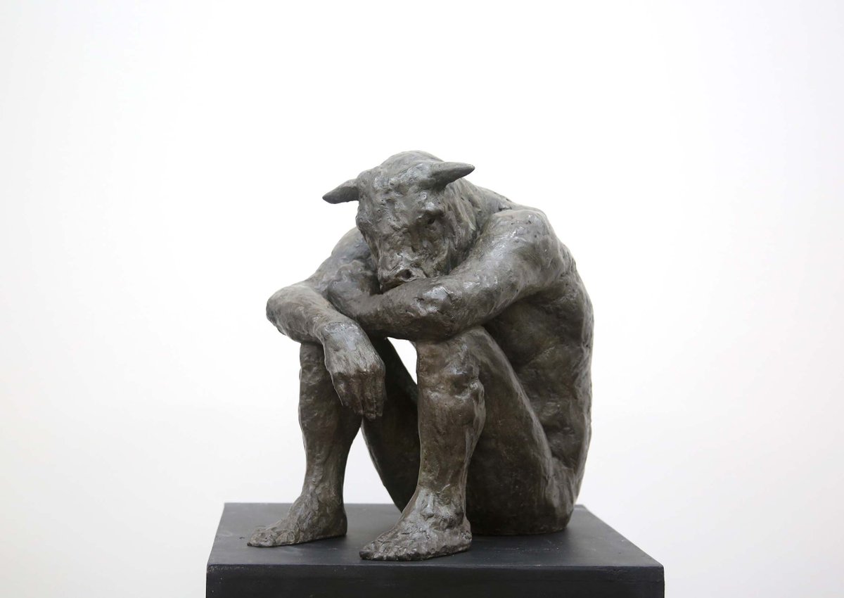 Beth Carter's bronze 'Sitting Minotaur' has been sculpted with incredible detail - you can see him on our stand G20 at LAF2018 #art #Londonartfair #uk #britishsculpture #bethcarter #sculpture #bronze