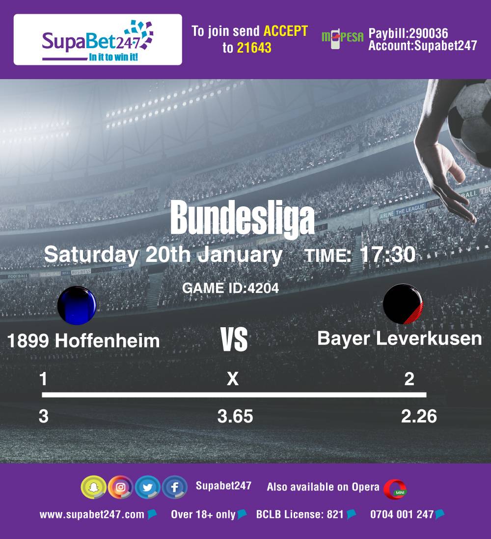 SupaBet247's tweet photo. Leverkusen visit Hoffenheim for a #Bundesliga tie which will see wither team climb the table with a win. The visitors are favorites to win here but will not take the hosts lightly. Who will get the 3 points?

#InItToWinIt https://t.co/3fiGQOzvfE