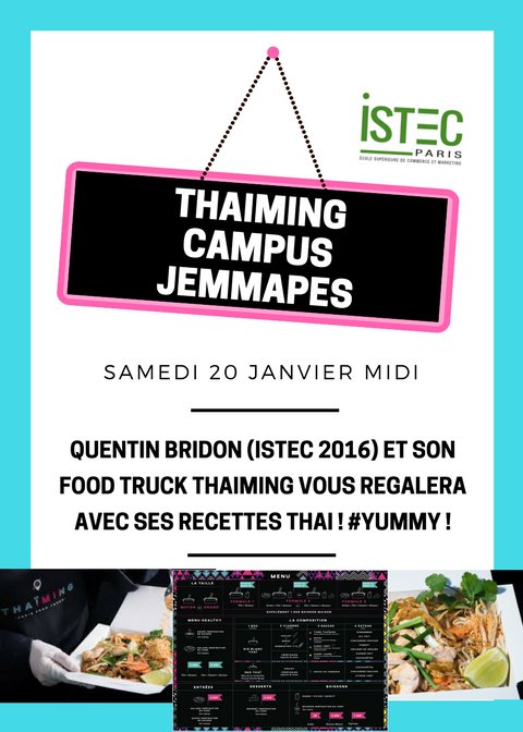 ISTEC_Paris's tweet photo. #Yummy ! Ce midi Quentin Bridon (ISTEC 2016) sera sur le Campus Jemmapes avec son #FoodTruck #THAIMING à l'occasion de notre #JPO Journée Portes Ouvertes : venez vous régaler de ses délicieuses recettes Thai ! 😀 RDV 128 quai de Jemmapes, 75010 #Paris. #canalsaintmartin https://t.co/TMiFqhH8MV