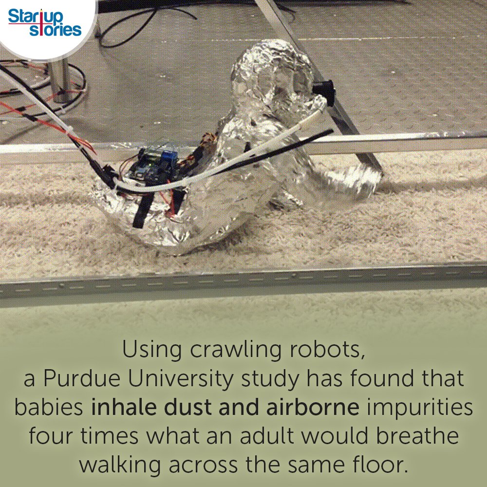 stories_startup's tweet image. Using crawling robots, a Purdue University study has found that babies inhale dust and airborne impurities!

#StartupStories #UniversityStudy #Babies #Dust #AirBorne #Impurities