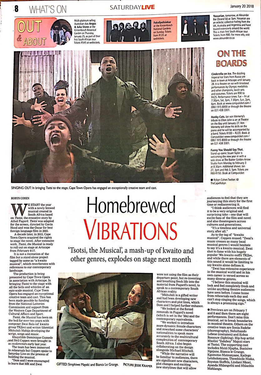 TheCapeRobyn's tweet photo. #TsotsitheMusical - on @ArtscapeTheatre Feb 8-17. Staged by @CapeTown_Opera with brill cast &amp; creatives. See story in #SatLive @WeekendArgus https://t.co/x5n7Qp8pFF