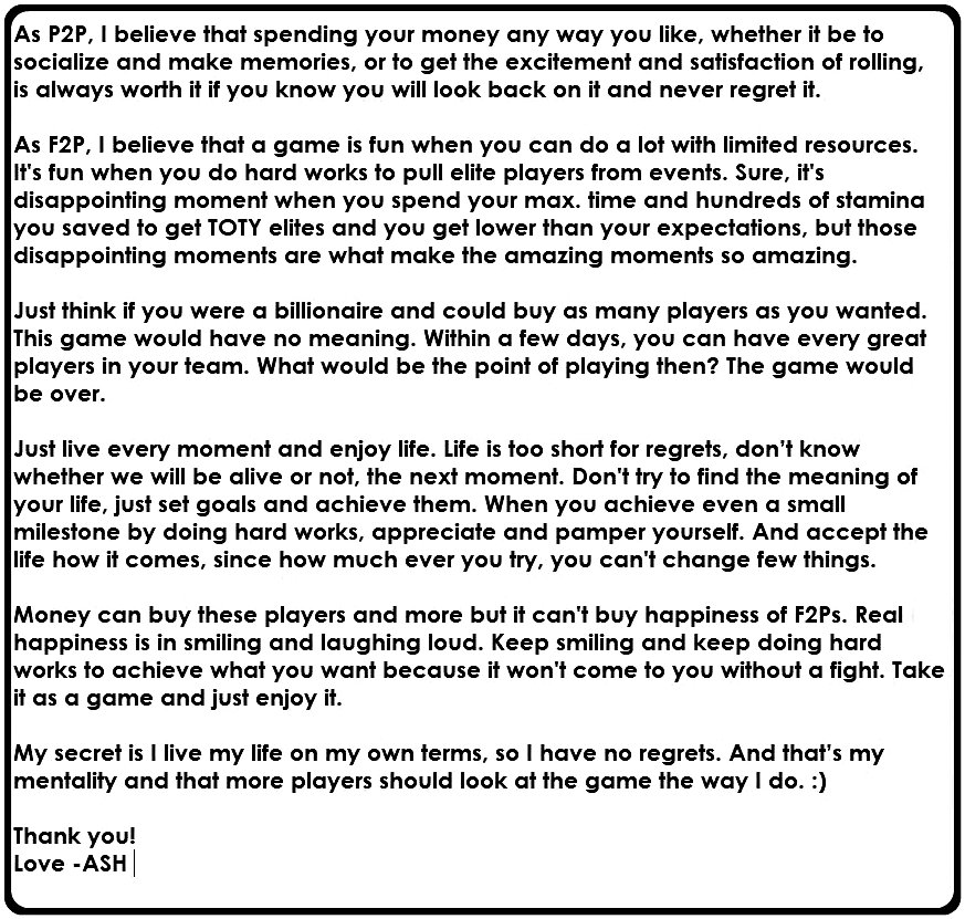 AshTheRocker2's tweet photo. It's been a year, exactly, since I started playing this amazing game #FIFAMobile as #P2P and as #F2P, both. Yes it's a fun-filled journey so far with little ups and down. And would like to share my experience and few advice to you all (mostly for #F2Ps).☺
@kingbitty @amt5791 https://t.co/NV5maa7F1G