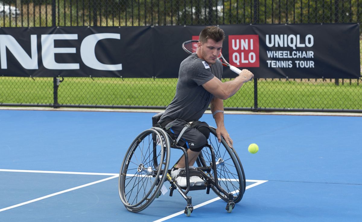 ROTTERDAM THE NETHERLANDS  FEBRUARY 19  Alfie Hewett of Great Britain in  action during the final of Uniqlo Wheelchair Tennis Tour ABN AMRO World  Tennis Tournement 2023 between Alfie Hewitt of