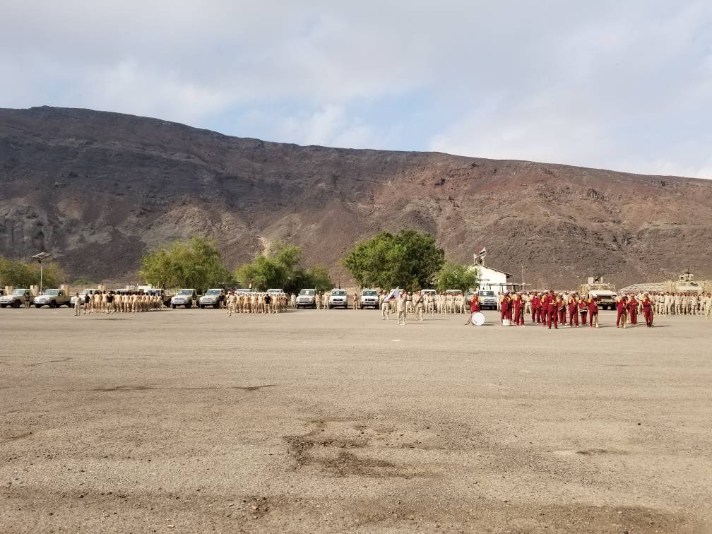 demolinari's tweet photo. Security Belt Support Brigades inaugurated the training year with a military parade at Martyr Iyad bin Suhail camp (Al-Jalaa) in #Aden. Attended by Commander Munir Abu Al-Yamamah, #Lahj security chief Saleh Al-Syed, and Bureiqa district manager Hani Al-Yazidi. #SouthYemen #Yemen https://t.co/GLA3wMjHhz