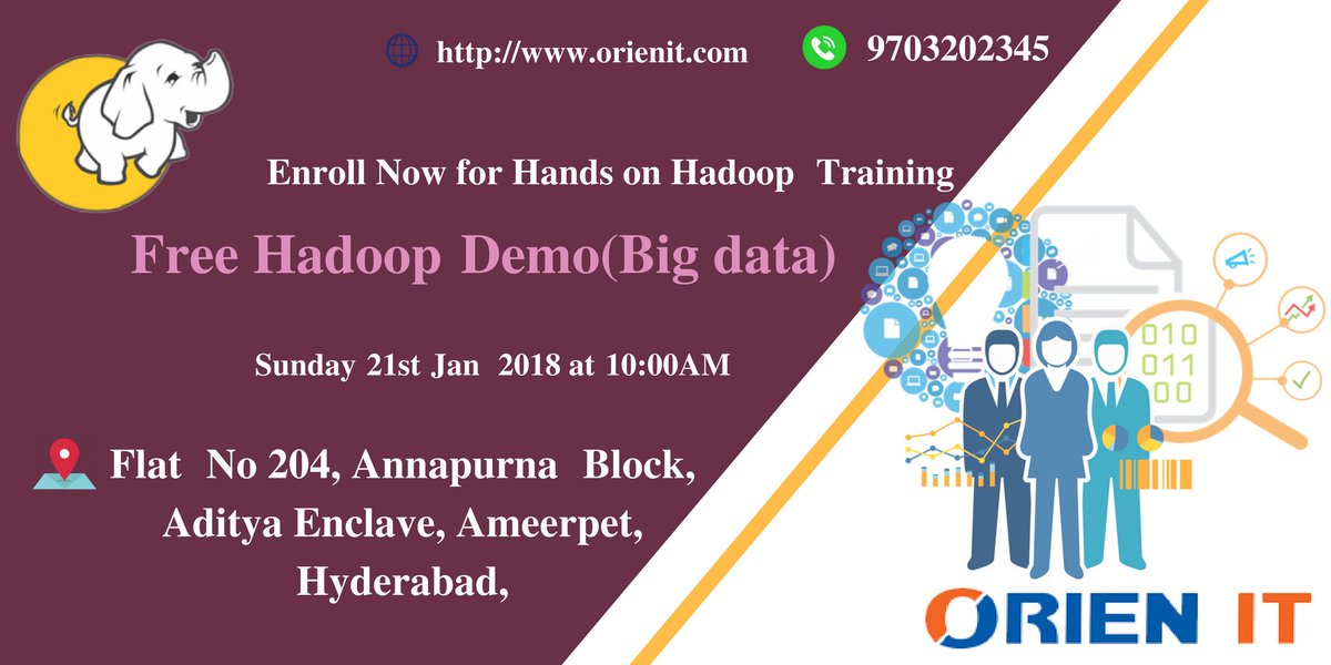 Orien_IT's tweet photo. Hype Your #Hadoop Knowledge With Free Hadoop #Demo By The Industry Experts To Be Held On 21st Of Jan 2018 @ 10:00 AM at #OrienIT.
Enroll For Free Registration on Demo:
https://t.co/WrIOljjVLy
website : https://t.co/V7oJlR7BCx
#hadoopTraining #Hyderabad https://t.co/OQUatWDQSv