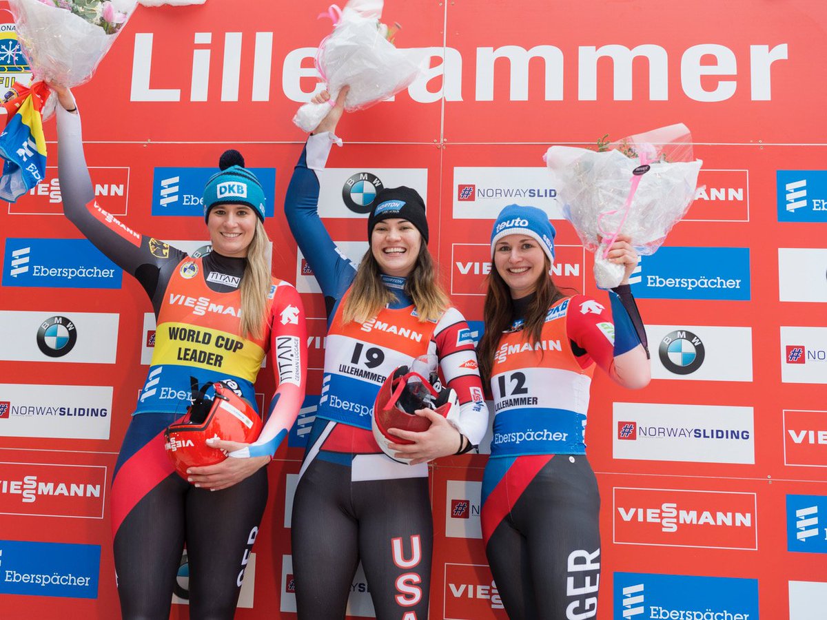 @Viessmann_Sport #LugeWorldcup #Lillehammer2018   @summerbritcher @USA_Luge @TeamUSA wins, 2nd #NatalieGeisenberger @BSD_Presse and 3rd #JuliaTaubitz (GER) #FILuge #Luge #LugeLove