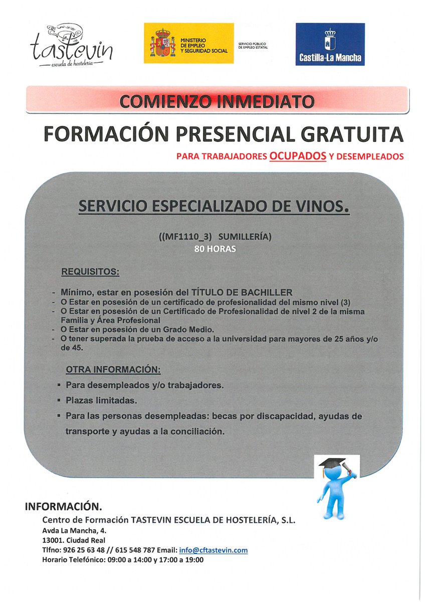 El Módulo Formativo de SERVICIO ESPECIALIZADO DE VINOS - MF1110_3 permite obtener una titulación para abrir las puertas al mercado laboral en el sector Hostelería y turismo. Cuando  finalices este  Módulo estarás especializado en los procesos del servicio de vinos.Te esperamos 😀