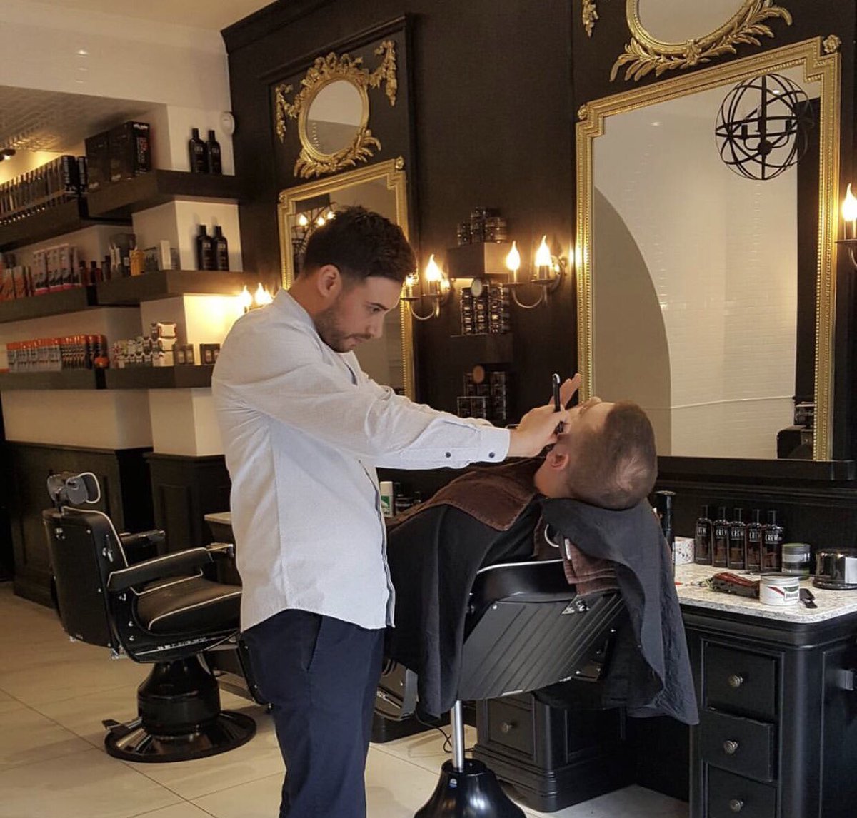 Barber/Stylist T.Money on X: Black and Gold LV #Barber #salon