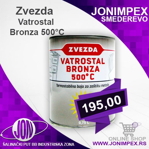 jonimpex's tweet image. #jonimpex Široki spektar boja i lakova, na jednom mestu Vaš JONIMPEX. 
Zvezda Vatrostal Bronza 500°C
od 195,00 RSD
Posetite nas online shop na jonimpex.rs
jonimpex.rs/shop/farbarski…
BESPLATNA DOSTAVA NA TERITORIJI SMEDEREVA