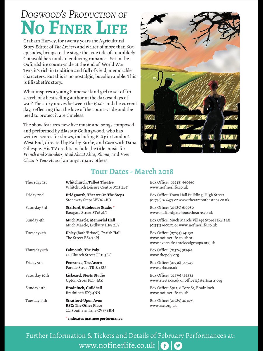 DogwoodTheatre's tweet photo. @ShowMeLedbury 
Plz RT 
A lovely musical theatre show about #GeorgeHenderson 
 Author on #sustainable farming in 40s at Much Marcle on March 4th
Written by @supercarbon Graham Harvey of #theArchers who will be there for Q&amp;A after.
Other dates info &amp; clip:
https://t.co/EnQchWglnT https://t.co/p2ZP2XRdge