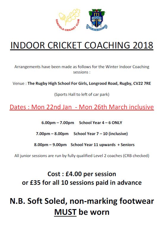 rowlandutdcc's tweet photo. Winter nets on Monday 22 January at Rugby High School for girls with @OakfieldCricket - see you there #newcricketseason https://t.co/5asShteljf