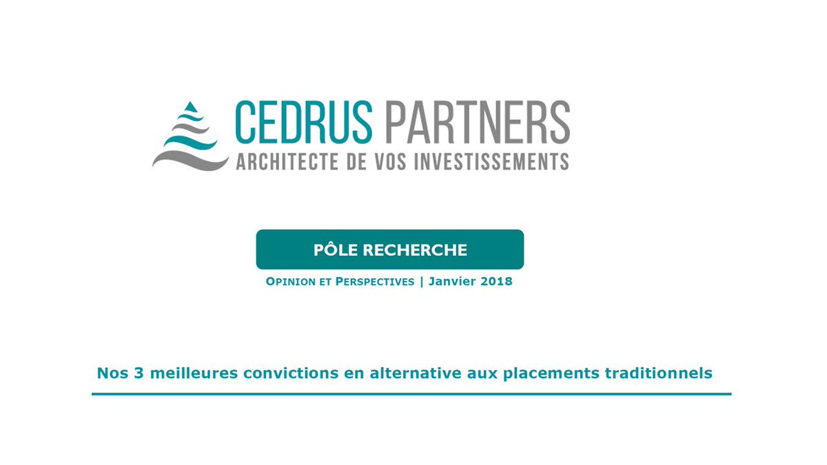 CedrusPartners's tweet photo. [#INSIGHT] 📢👛😍Convictions 2018 : #CedrusPartners recense 3 alternatives aux #placements traditionnels : https://t.co/V9GyZbZxLF  #Gestiondactifs #AssetManagement https://t.co/jAOSyFrivt