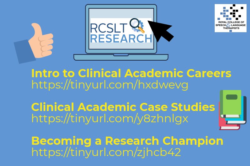 RCSLTResearch's tweet image. Feeling inspired after NIHR's webinar on the new clinical academic scheme? Don't forget the RCSLT Research Centre is full of lots of info, and don't be afraid to get in touch!
