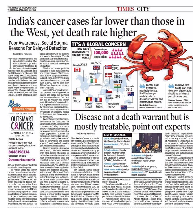 Dr Shona Nag, Dr Anupama Mane and Dr Snita Sinukumar speak to the <a href="/timesofindia/">The Times Of India</a> about India's high mortality rate when it comes to #cancer

Read here: timesofindia.indiatimes.com/city/hyderabad…

These cancer specialists are a part of the Nag Foundation. For more log onto nagfoundation.org