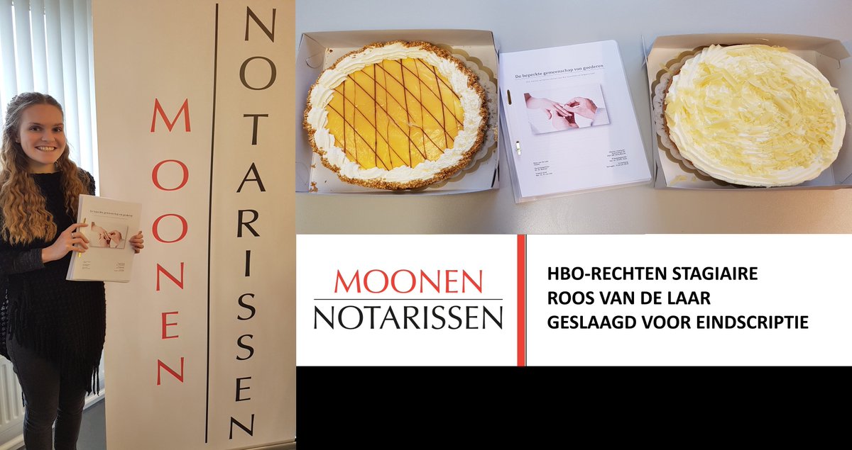 Onze HBO-rechten stagiaire Roos van de Laar heeft afgelopen week haar afstudeeropdracht met succes verdedigd. Namens Moonen Notarissen feliciteren wij haar met het behaalde resultaat en wensen haar een mooie carrière.