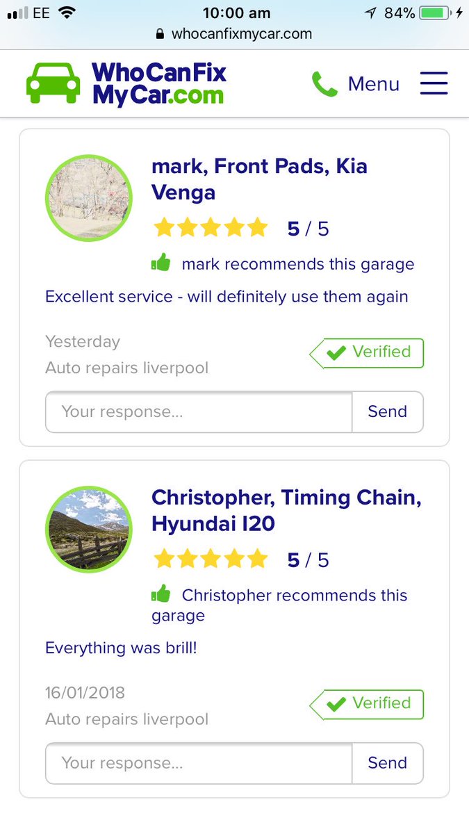 AutoRepairLpool's tweet image. feedback off two very happy customers using the  @whocanfixmycar website.