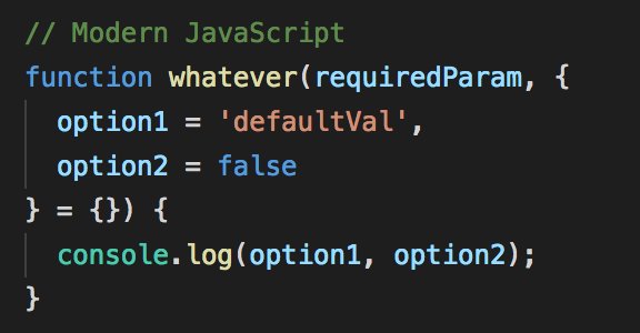 jaffathecake's tweet image. Another thing I love about modern JavaScript: Option objects are a lot cleaner thanks to defaults &amp; destructuring.