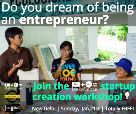 Make your Sunday productive by joining this free Startup Creation Workshop on 21st Jan, organized by our partner "MakeSense". The goal of this 4-hour workshop is to help you create a concept for a new social enterprise startup.
Click here to save your spot
bit.ly/2mJBXH6