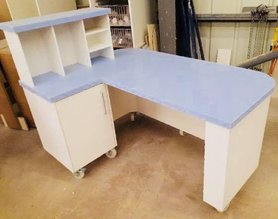 MedspaceUK's tweet photo. Another bespoke mobile Corian desk ready to leave the factory! https://t.co/Hk9Vrq92Fz