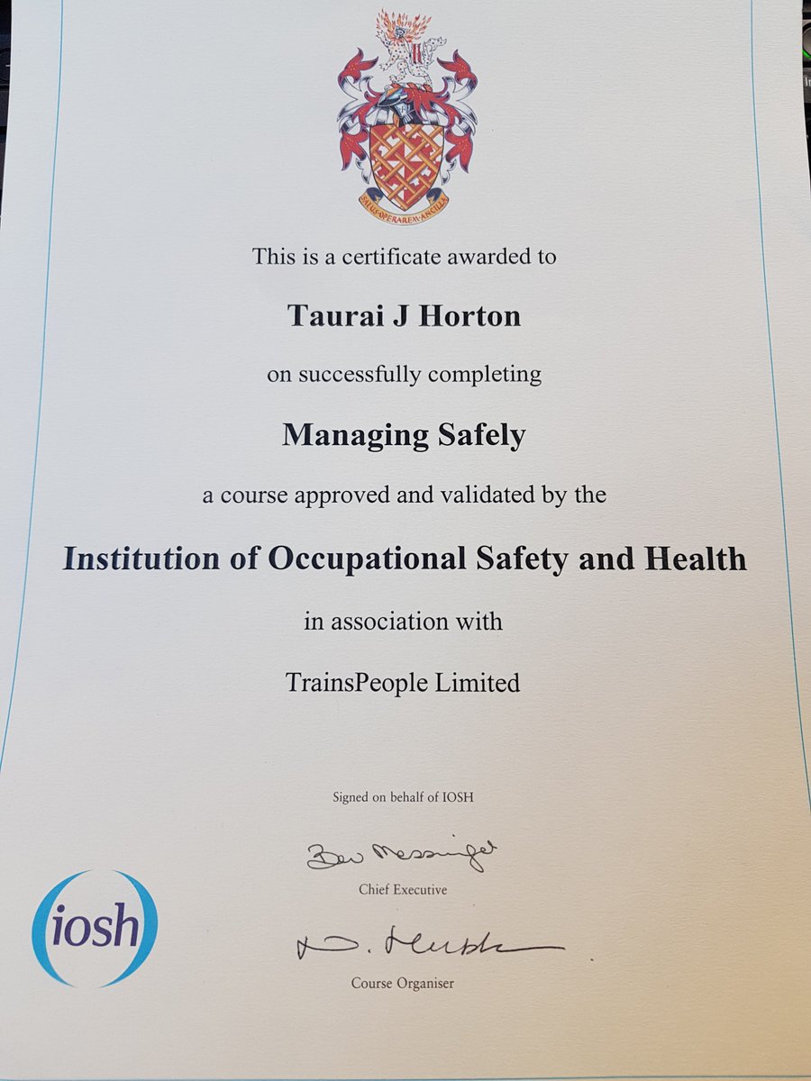 Thanks <a href="/nationalgriduk/">National Grid UK</a> for supporting me to achieve my 'IOSH Managing Safely' qualification. My first big step towards becoming a Safety, Health and Environmental professional! Also, thank you @TrainsPeople for providing an excellent tutor and brilliant training material!