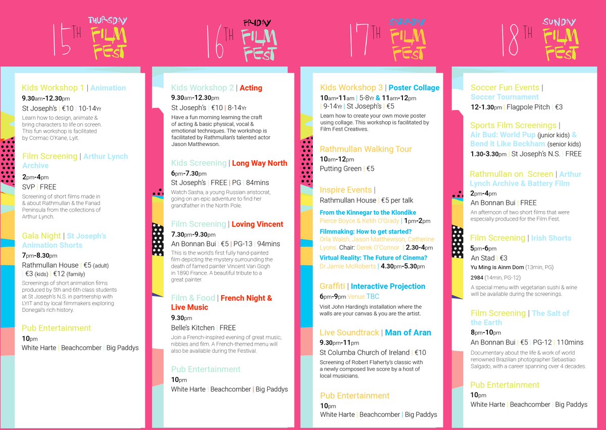 We are pleased to announce the programme for this year's Festival. Four days of great films, kids workshops, inspiring talks and more importantly, great fun! Pre-booking available online: rathmullan.ie/filmfest  #Rathmullan #Donegal #Fanad #WildAtlanticWay