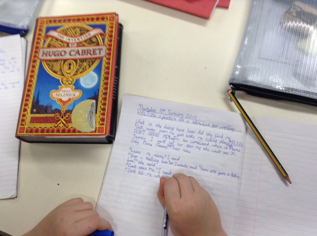 StMarysCIW's tweet image. Y5 using a picture as a stimulus for writing. We love reading Hugo @EASEnglishTeam @brianselznick #gettingitwrite#learningpathways