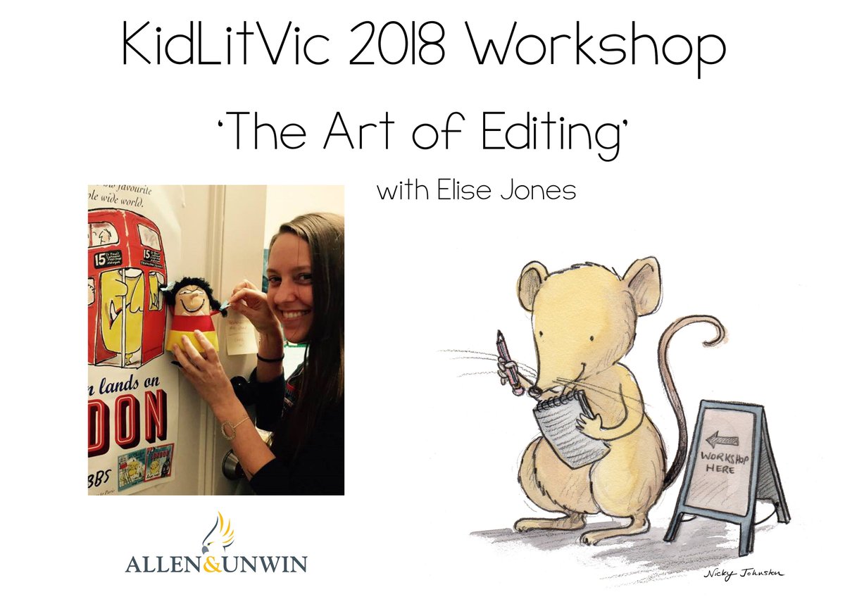 kidlitvic's tweet image. The very talented Elise Jones from @AllenAndUnwin will be running an Editing Workshop at #KidLitVic2018 #artofediting #writingforchildren #professionaldevelopment #bookingsopen Monday 12th Feb 8pm (AEST) #meetthepublishers #Conference #limitedspacesavailable #dontmissout