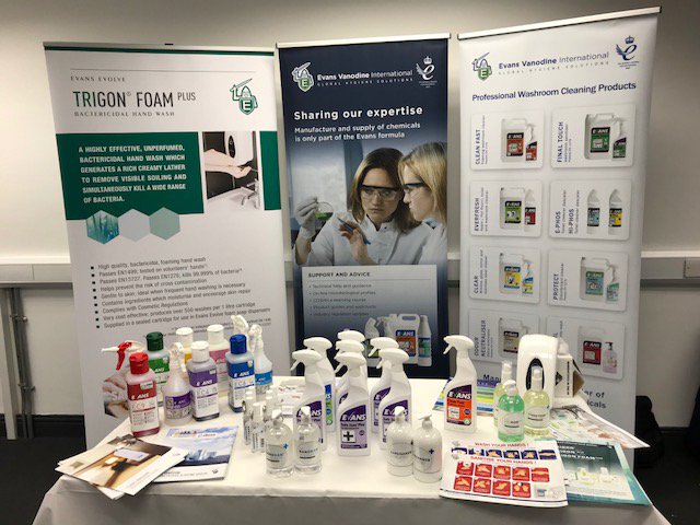 evansvanodine's tweet photo. Stand, products, wallcharts &amp; leaflets all set up #InfectionConf @SalfordUni_SPD https://t.co/y8c90R4jdx